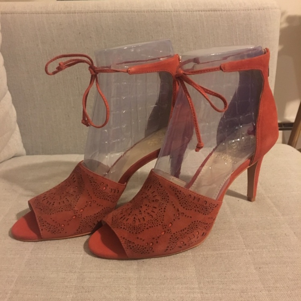 Rust/orange summer sandals with laser cut design